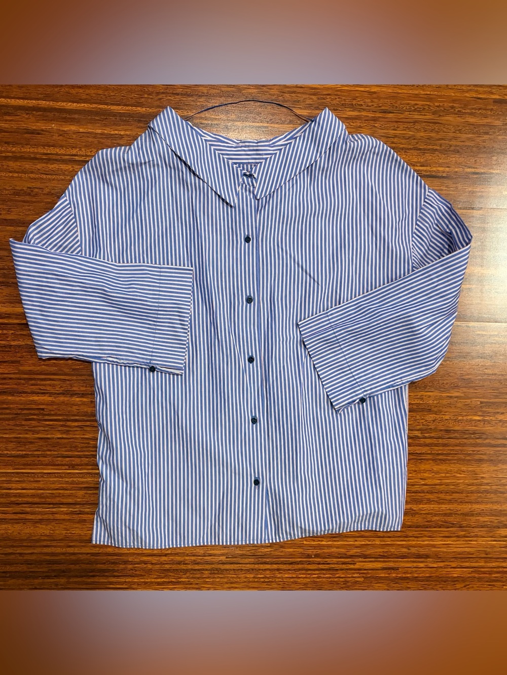 Zara Convertible Blue White Striped Poplin Shirt - Size Small